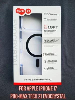 FOR IPHONE 17 PRO MAX CASE TECH21 EVOCRYSTAL/MAGSAFE-FLEXSHOCK/TEMPERED GLASS - Image 1 of 4