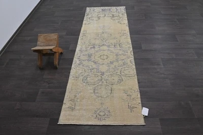 Alfombra de corredor turca vintage 2x8 pies lana anatolia hecha a mano pasillo Oushak BEIGE Foto 1 de 4