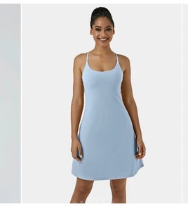 Halara SoftlyZero Airy Cut Out Cool Touch Active Dress Blue UPF 50+ NEW Sz Large - Picture 1 of 22