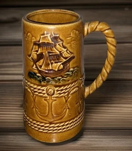 "Taza Stein vintage náutica velero 7"" marrón cerámica Japón nueva con etiquetas nueva" - Imagen 1 de 4