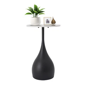 13.78 Inch Marble Sofa Side Table Modern Round Accent Table For Small Spaces - Picture 1 of 15