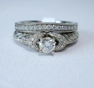 0.32 ct Round G/VS-1 .50 ctw Natural Diamonds 14K White Wed Set Was $3,395 Video - Picture 1 of 17
