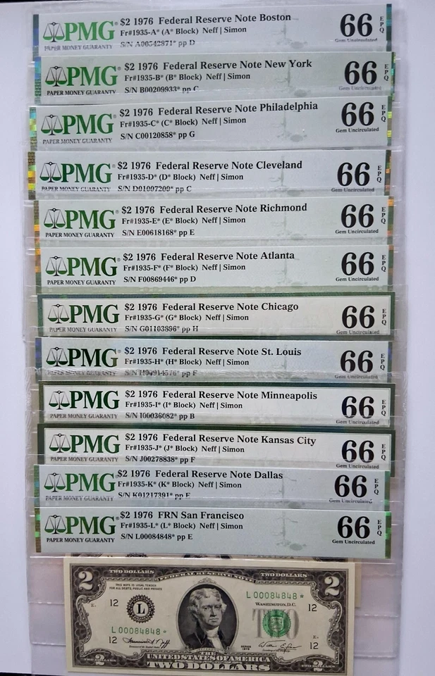 1976 $2 STAR Notes - Set of all (12) Fed. Res. Banks (A thru L) 66 EPQ Gem Unc. - Image 1 of 4