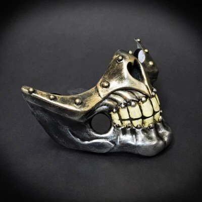 Máscara de mascarada de Halloween de media cara inferior mandíbula esqueleto steampunk para hombre [plateada] Foto 1 de 4