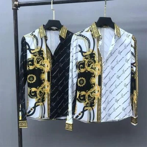 New Men Luxury Button Down Baroque Print Fashion Shirt Black White High Quality - Picture 1 of 22