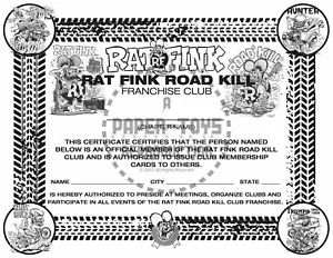 VINTAGE REPRINT - CUSTOM RAT FINK ROAD KILL CLUB MEMBERSHIP KIT - Picture 1 of 11