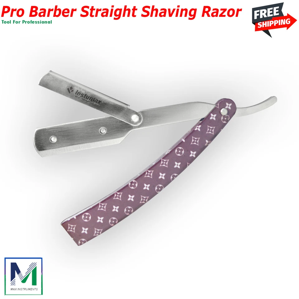 Wood Handle Straight Edge Barber Hair Shaving Razor Folding Knife 10 Blades