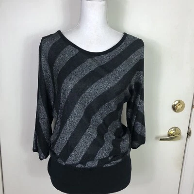 Rock & Republic Women’s dolman sleeve striped metallic pullover knit top Sz M - Image 1 of 4