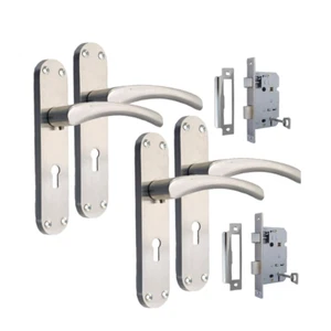 Epsom Door Handle Satin Nickel Twist Door Handle Set and 3 Lever Sash Lock - Picture 1 of 12