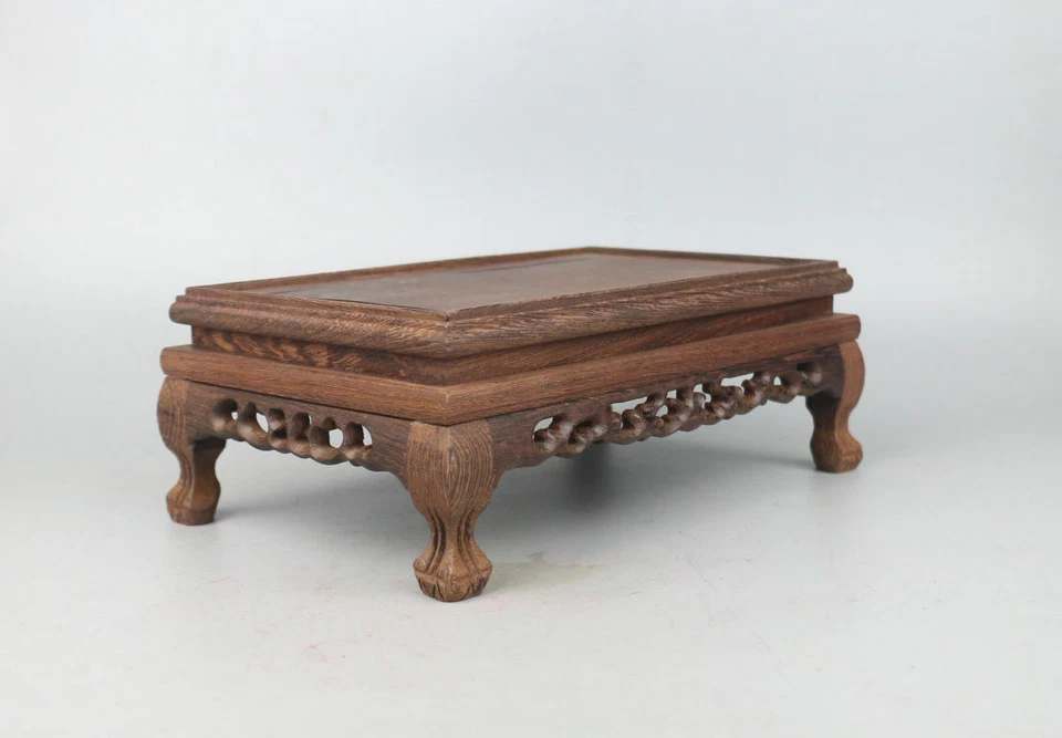Wooden stand brown ji-chi wood rectangle curio display base for vase figure potQ - Image 1 of 4