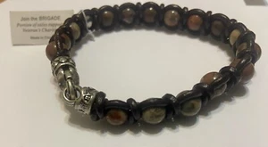 Men’s Genuine Rainbow Agate Stone w Brown Leather 316L Stainless Steel Bracelet - Picture 1 of 2