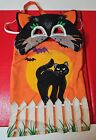 RARE VTG 1980s Sewn Cloth Halloween Mask & Candy Treat Bag Black Cat SPOOKY 👻 