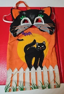 SELTEN VTG 1980er genähtes Stoff Halloween Maske & Süßigkeiten Leckerli Tasche schwarze Katze SPOOKY 👻 - Bild 1 von 8