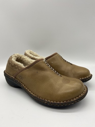 Ugg Womens 1928 Brown Leather Sheepskin Slip On Betty Flats Size 6