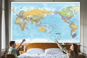 150 x 100 cm Weltkarte Landkarte Poster Leinwand Geographie Erziehen Schule - Bild 1 von 11