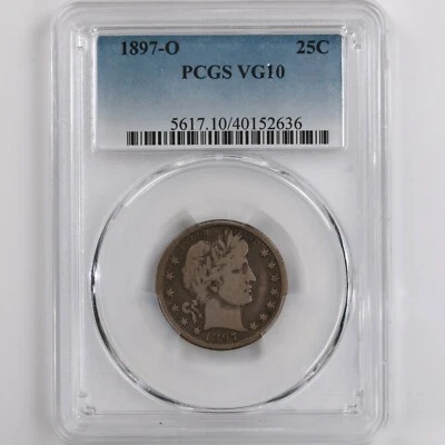 1897-O Barber 25C PCGS Certified VG10 Very Good Graded New Orleans Quarter Coin - Image 1 of 4