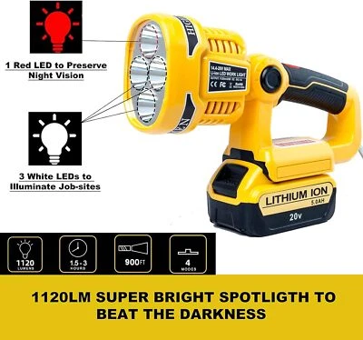 1120LM Cordless Flashligt LED Work Light Spotlight For DeWalt 20V Li-Ion Battery - Image 1 of 4