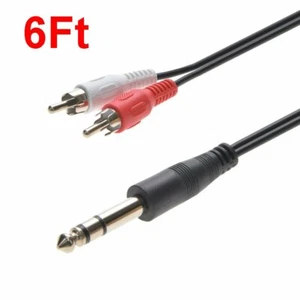 6FT 1/4" (6.35mm) Stereo Male to 2-RCA L+R Male Plug Dj Guitar Cable Audio Cord - Picture 1 of 3