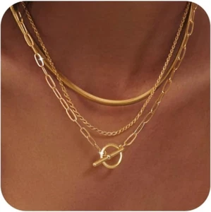 Gold Layered Toggle Necklaces for Women 14K Gold Plated Dainty Link Chain Neckla - Picture 1 of 7