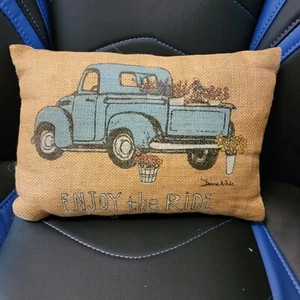 Accent Pillow Country House Collection "Enjoy The Ride" Truck Donna White - Picture 1 of 5