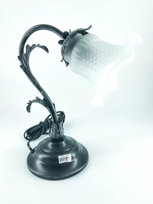 Lamp Lampshade Bedside Table Wrought Iron Leaves Acanthus Glass Satin - Image 1 of 2