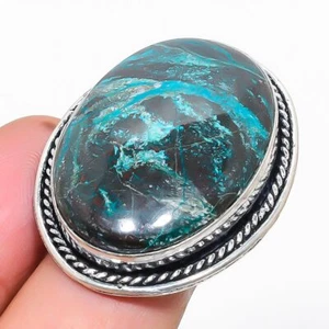 Natural Chrysocolla Gemstone 925 Sterling Silver Ring Size 8 N784 - Picture 1 of 6