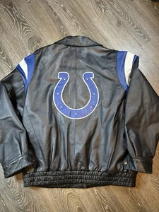 Indianapolis Colts NFL Leather Jacket Black/Blue/White Full Zip Mens Size XL - Picture 1 of 12