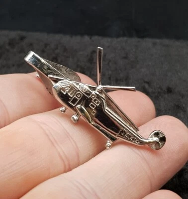 Vintage Silver Plated Tie Bar Clip - Sikorsky Helicopter - Robbins Co. Attleboro - Image 1 of 4