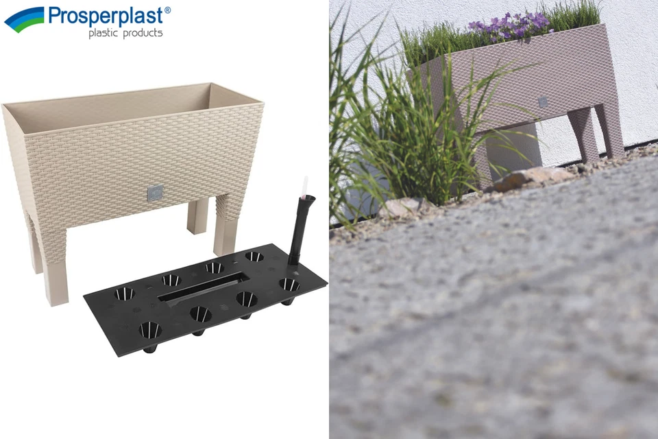 Plant Pot Rectangular Legs Rattan Garden Planters Indoor Outdoor Mocha - Image 1 of 4