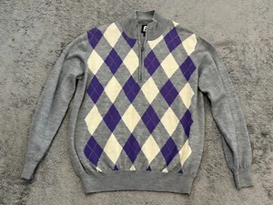 Footjoy FJ 1/4 Zip 100% Wool Sweater Men’s Medium Golf Pullover Sweater Argyle - Picture 1 of 6