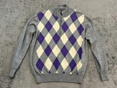 Footjoy FJ 1/4 Zip 100% Wool Sweater Men’s Medium Golf Pullover Sweater Argyle - Image 1 of 4