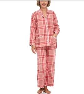 Conjunto de pijamas Heidi Carey para mujer M elegante de franela roja con ribete de vieira a cuadros - Imagen 1 de 16