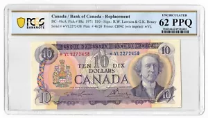 $10 1971 Bank of Canada Note Lawson-Bouey *VL Replacement BC-49cA - PCGS UNC-62 - Picture 1 of 2