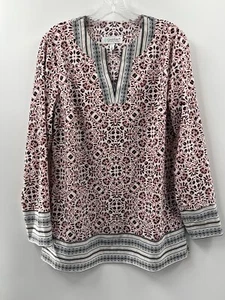 Blusa túnica Coolibar para mujer manga 3/4 cuello en V floral jardín UPF 50+ - Imagen 1 de 11