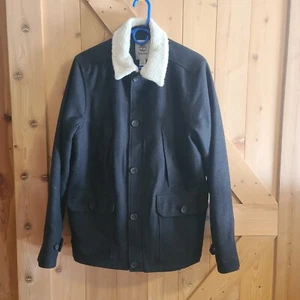 TIMBERLAND MEN'S Sherpa/Satin Lined Wool Blend Button Up Peat Coat Size Medium - Picture 1 of 19