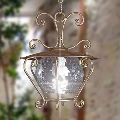 Chandelier Theshold 1 Light Lantern Wrought Iron Forged With Glass Blown - Image 1 of 2