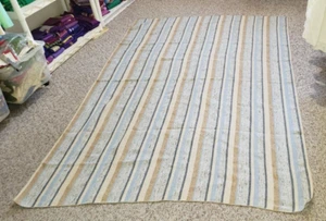 TABLECLOTH FRONTAL WOVEN STRIPES BLUES GRAYS TAUPE 90" X 60" SUPER NICE - Picture 1 of 6