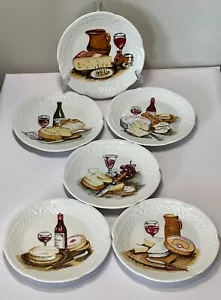 Porcelaine France Set of 6 Wine Themed 5.75" Appetizer Plates Excel. Used Cond. - Picture 1 of 3