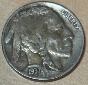 1937 D 5c Buffalo Nickel Coin #1212 VERY FINE VF Free Shipping - Picture 1 of 2