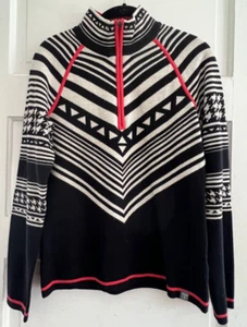 Title Nine Merinowolle halber Reißverschluss Pullover Größe S schwarz weiß rosa - Bild 1 von 9
