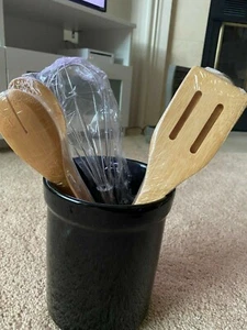 NEW in box ceramic tub and 6 kitchen bamboo tools and stainless steel whisk - Picture 1 of 9