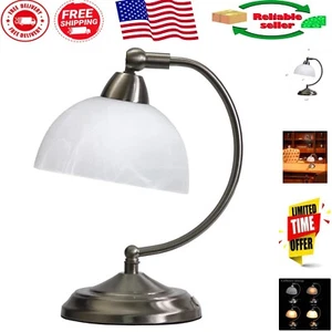 Stylish Mini Banker's Lamp with Touch Dimmer & Marble Glass Shade - 6.2" D - Picture 1 of 6