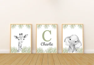 Safari Nursery Prints | Animal Bedroom Decor Girl Boy | Personalised Baby Gift - Picture 1 of 5