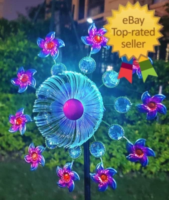 Hilanderos de viento con flores solares para patio y jardín, molino de viento solar de 40 pulgadas jardín Wh Foto 1 de 4