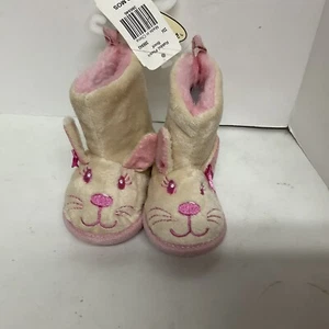 Rising Star Baby 6-9 Mos.Beige/Pink Bunny PlushBootsNWT - Picture 1 of 5
