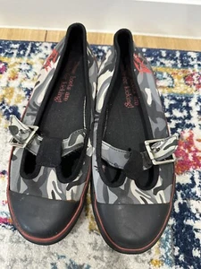 Emily The Strange Y2K Black Grey Camo Print Ballet Flats Mary Jane Buckle US 8 - Picture 1 of 11