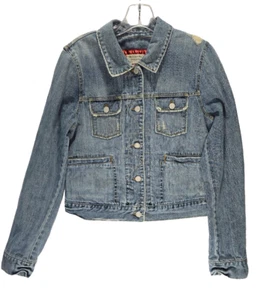 Abercrombie & Fitch Denim Jacket Women’s L Cropped Distressed EUC - Picture 1 of 9