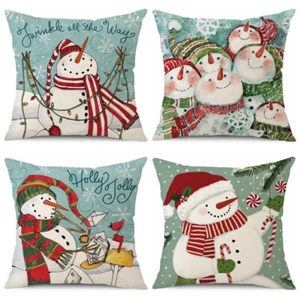 4 PCS Christmas Pillow Covers Snowman Christmas Gifts Sofa Cushion Covers - Picture 1 of 6