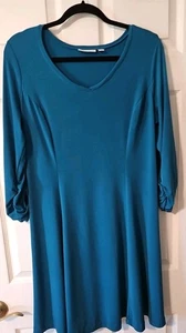 A-Linie Swing Kleid türkis geraffte Ärmel türkis Medium - Bild 1 von 5