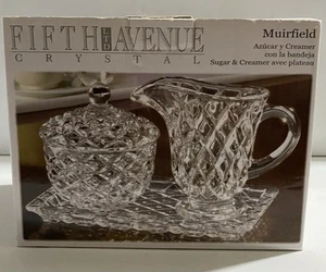 Fifth Avenue Crystal Creamer & Sugar Set w/Tray New - Picture 1 of 2